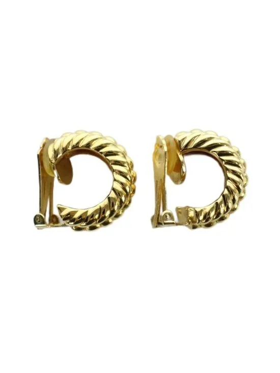 Dior Earrings Logo Clip Type Gold - Picture 2 of 5